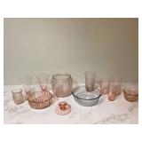 PINK DEPRESSION GLASS PIECES - GLASS PINK DEPRESSION GLASS PIECES - GLASS