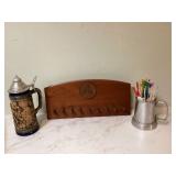 German stein mug stir sticks pegged shelf German stein mug stir sticks pegged shelf