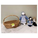 3 AMISH DOLLS IN BASKET - HOME DECOR 3 AMISH DOLLS IN BASKET - HOME DECOR