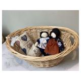 Handmade Amish dolls and bedding in basket Handmade Amish dolls and bedding in basket
