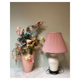 Vintage Mid-Century Modern Vase with Arrangement and Working Table Lamp Vintage Mid-Century Modern Vase with Arrangement and Working Table Lamp