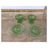 Four pieces of uranium glass tableware Four pieces of uranium glass tableware