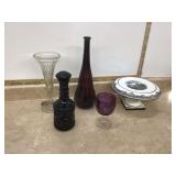 Purple glass vase goblet and decanterTall clear glass Purple glass vase goblet and decanterTall clear glass