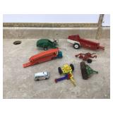 Vintage toys including manure spreader and car hauler Vintage toys including manure spreader and car hauler