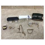 Gold filled eyeglass frames rings tie bar chain and Gold filled eyeglass frames rings tie bar chain and