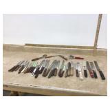Wide variety of old knives and sharpener Wide variety of old knives and sharpener