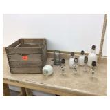 Antique wooden crate with vintage lightbulbs Antique wooden crate with vintage lightbulbs