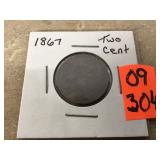 1867 TWO CENT PIECE - COINS CURRENCY 1867 TWO CENT PIECE - COINS CURRENCY