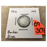 1914 BARBER DIME - COINS CURRENCY 1914 BARBER DIME - COINS CURRENCY