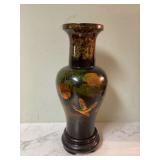 Hand-painted cranes on lacquered wood vase