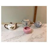 2 TEAPOTS VASE AND BEANPOT