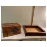 Vintage Pabst Blue Ribbon box with wooden display case glass missing