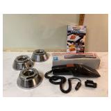 Three vintage hubcaps HD visor 12V car vacuum