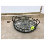 Metal and glass tray with handles