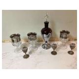 Vintage bar set decanter 3 goblets 3 sh Vintage bar set decanter 3 goblets 3 sh