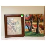 Canvas deer painting with vintage wood frame Canvas deer painting with vintage wood frame
