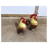 Vintage sugar creamer set in plastic basket featuring hen rooster design
