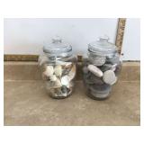 2 large jars of seashells and rocks