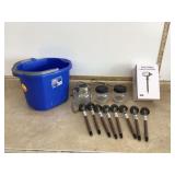 Various solar lights in bucket