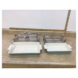 Two new stoneware pans with stands