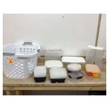Miscellaneous leftover containers in laundry basket