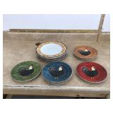 Primitive folk art rooster plates by Warren Kimble