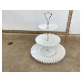 Silver Crest milk glass 3-tier stand