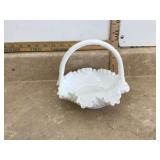 White glass basket with raised hobnail pattern