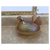 CARNIVAL GLASS HEN ON A NEST - GLASS
