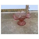 Antique pink glass compote with diamond pattern