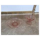 2 PINK GLASS PIECES - GLASS
