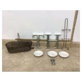 Decorative wire basket with home decor items