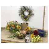 Faux spring flowers and wreath