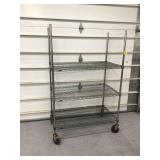 Mobile metal storage unit with 3 shelves