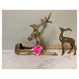 Brass reindeer planter with small deer figurine