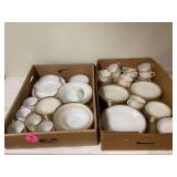 White milk glass with gold edges dinnerware
