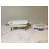 Vintage Glassbake dish Currier & Ives design with lid