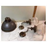 2 Vintage Mid Century Modern Glass Hanging Light Fixtures