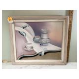 Framed Southwest sand art pottery