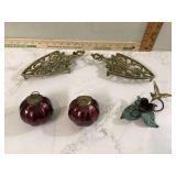 Brass candleholder trivets glass ornaments