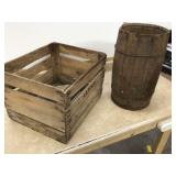 VINTAGE NAIL KEG AND WOOD CRATE - TOOLS
