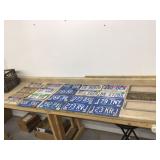 Blue and white design featuring Mackinac Bridge