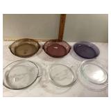 Six glass pie plates Pyrex and Anchor Hocking