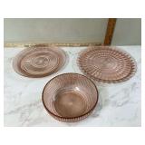 Pink glass serving set 2 platters 1 bowl