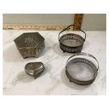 Old candy dishes and small decorative boxes