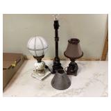 Vintage Milk Glass Lamp and 2 Small Mid Century Modern Table Lamps (