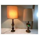 2 Brass Colored Mid Century Modern Desk Lamps - Both Working