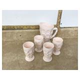 Pink milk glass pitcher set
