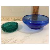 Vintage Fenton hobnail blue trinket dish and blue Aqua K
