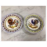 French hand-painted plates with rooster motif